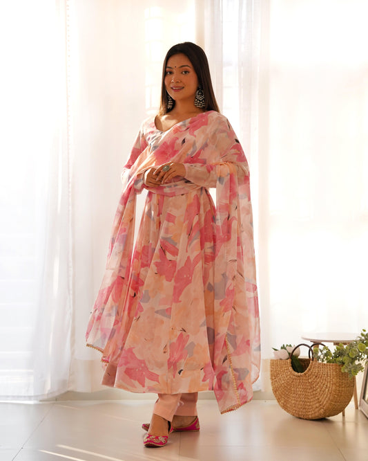 Bewitching Faux Georgette Printed Designer Anarkali Pant Suit - Ethnicwish