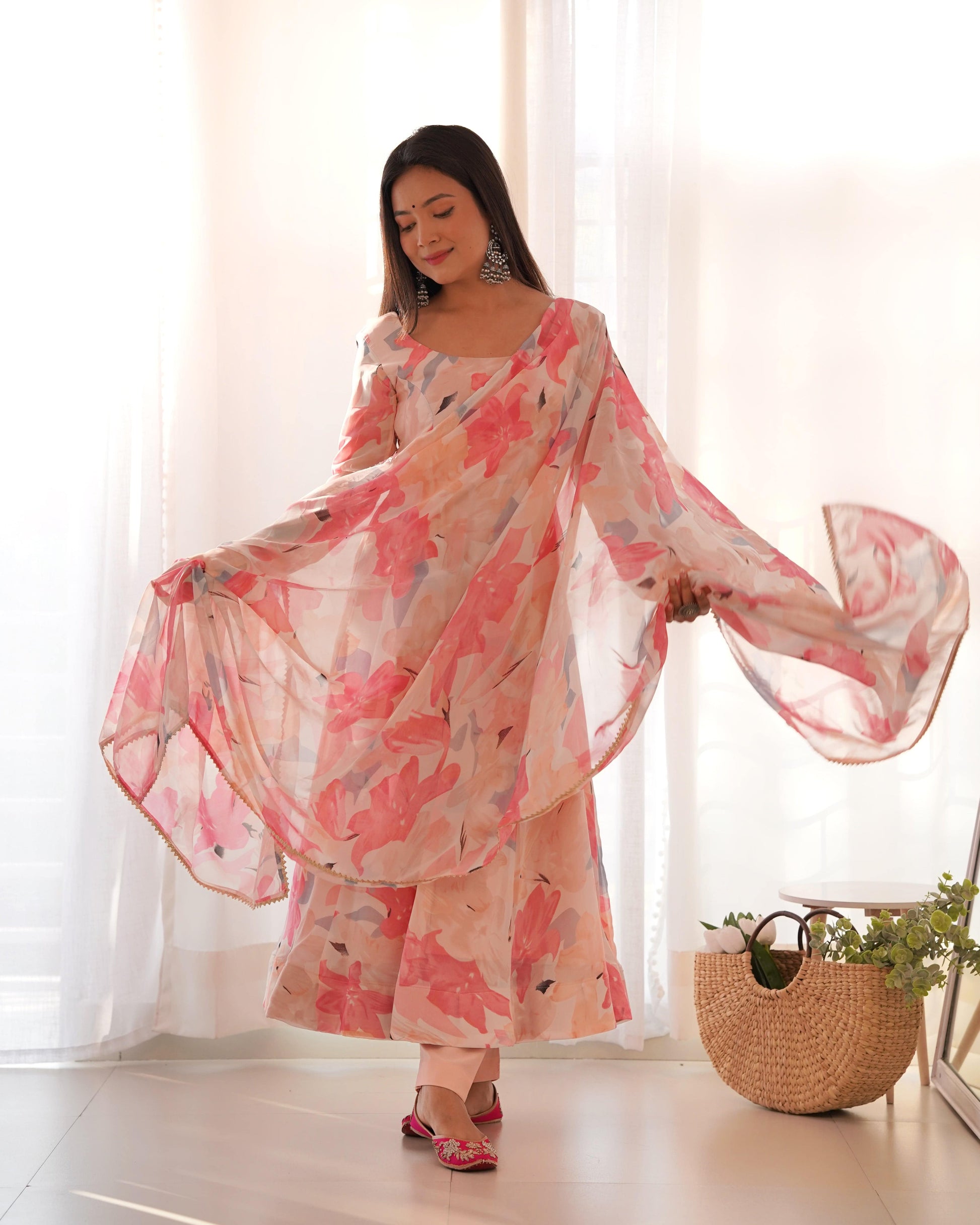 Bewitching Faux Georgette Printed Designer Anarkali Pant Suit - Ethnicwish