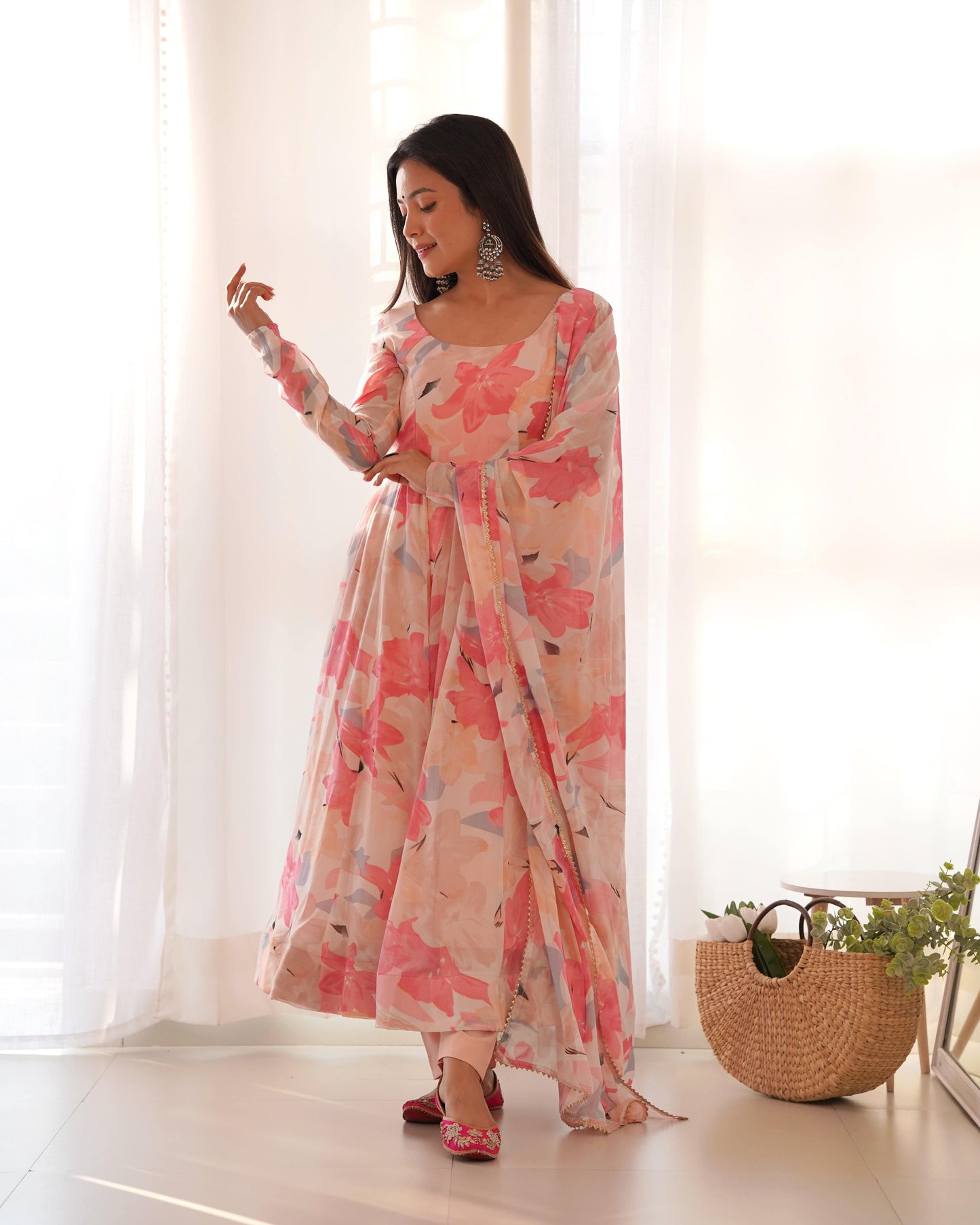 Bewitching Faux Georgette Printed Designer Anarkali Pant Suit - Ethnicwish