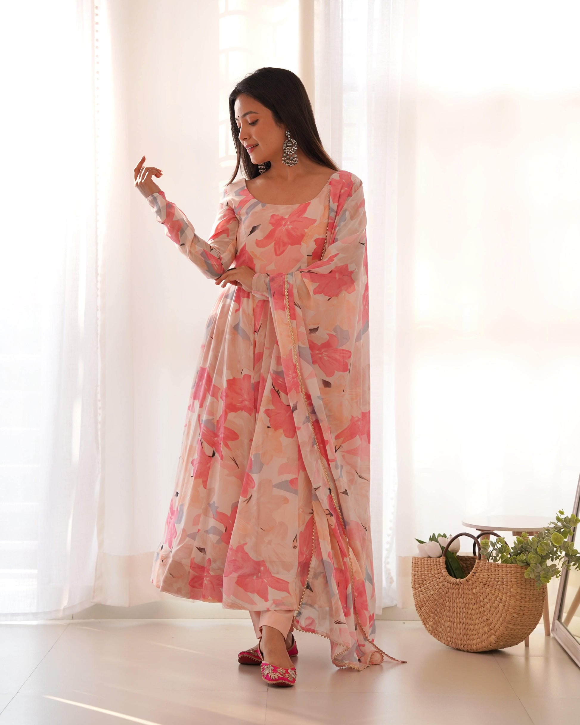 Bewitching Faux Georgette Printed Designer Anarkali Pant Suit - Ethnicwish