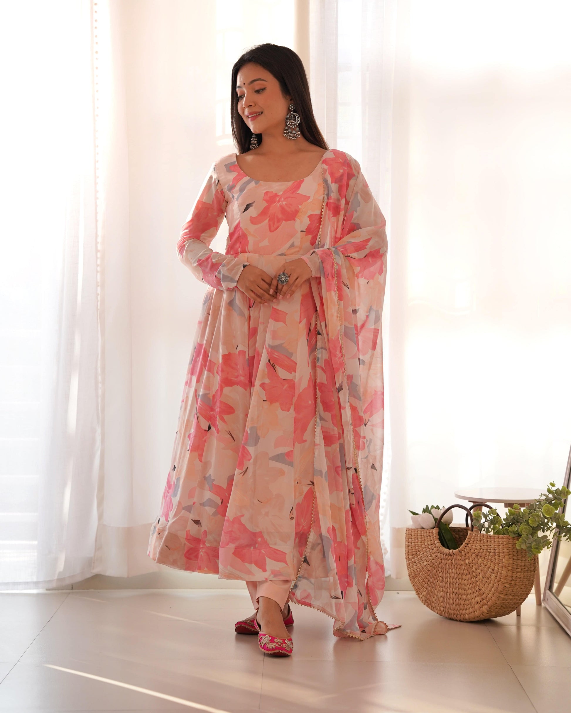 Bewitching Faux Georgette Printed Designer Anarkali Pant Suit - Ethnicwish