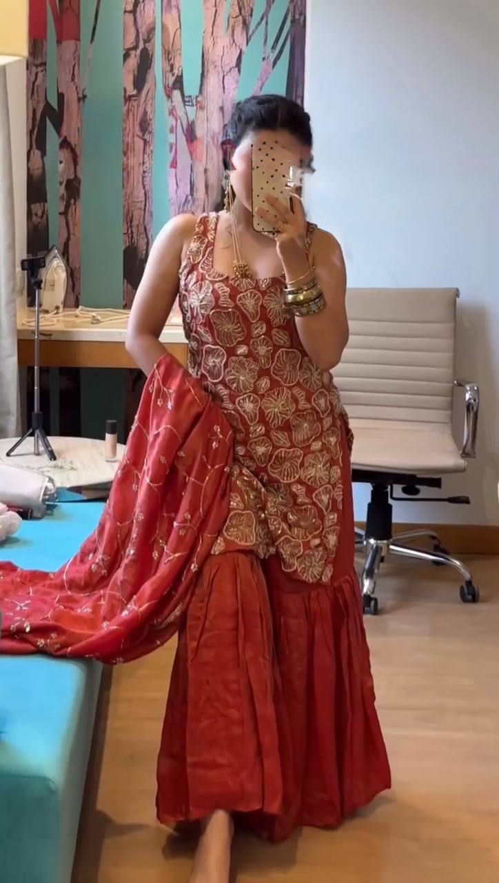 Elegant Shimmer Silk Sharara Suit Set for Women