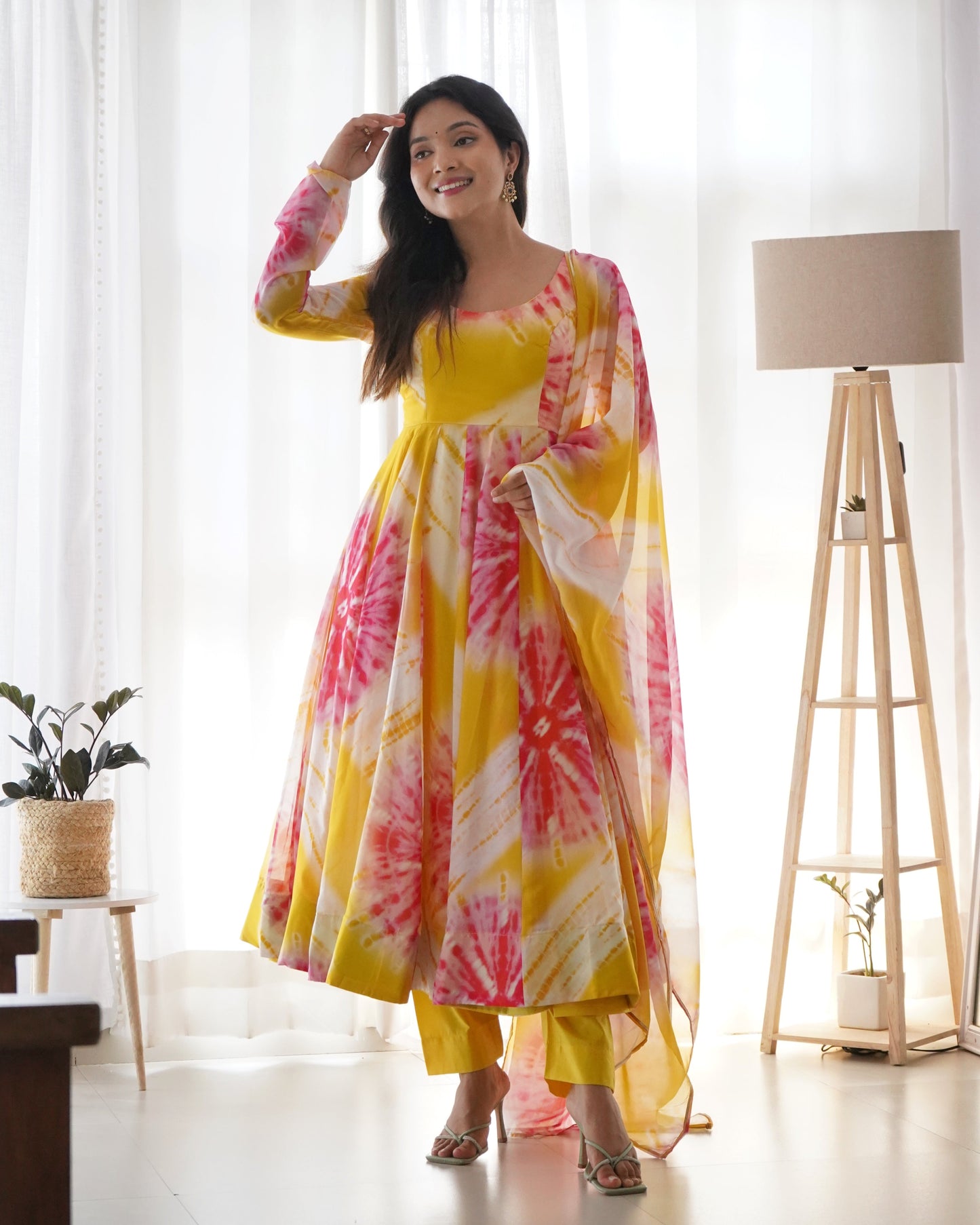 Luminous Yellow Floral Printed Fully Stitched Anarkali Pant Suit - Ethnicwish