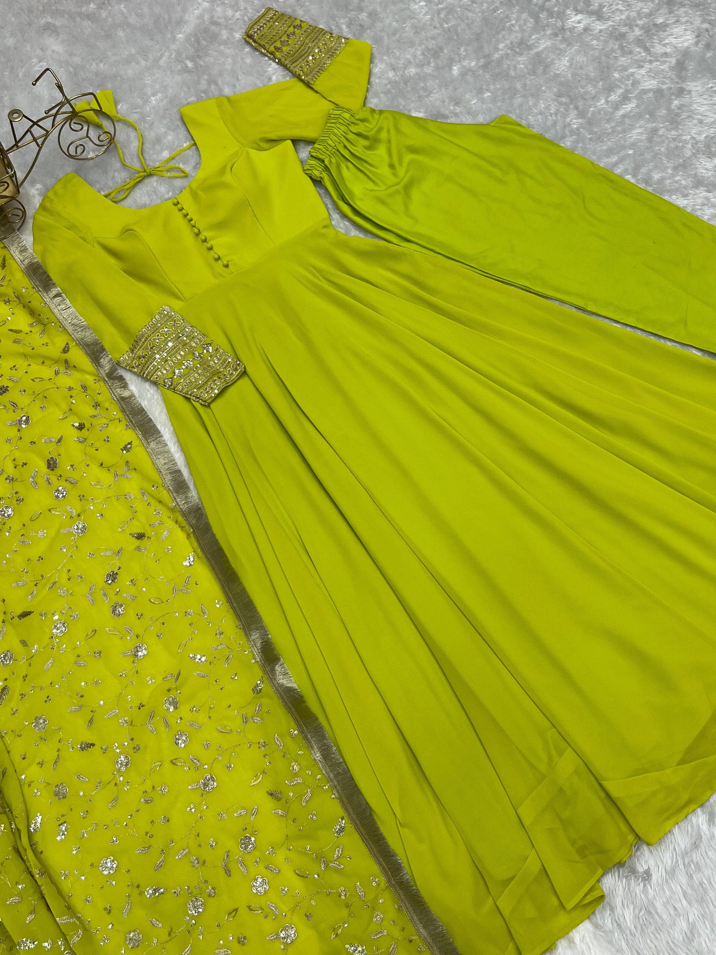 Radiant Faux Georgette Fully Flared Designer Anarkali Pant Suit - Ethnicwish