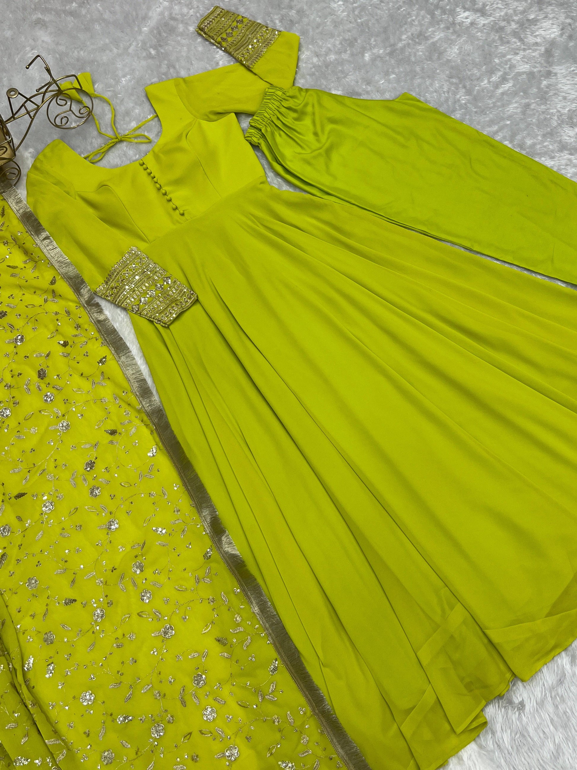 Radiant Faux Georgette Fully Flared Designer Anarkali Pant Suit - Ethnicwish