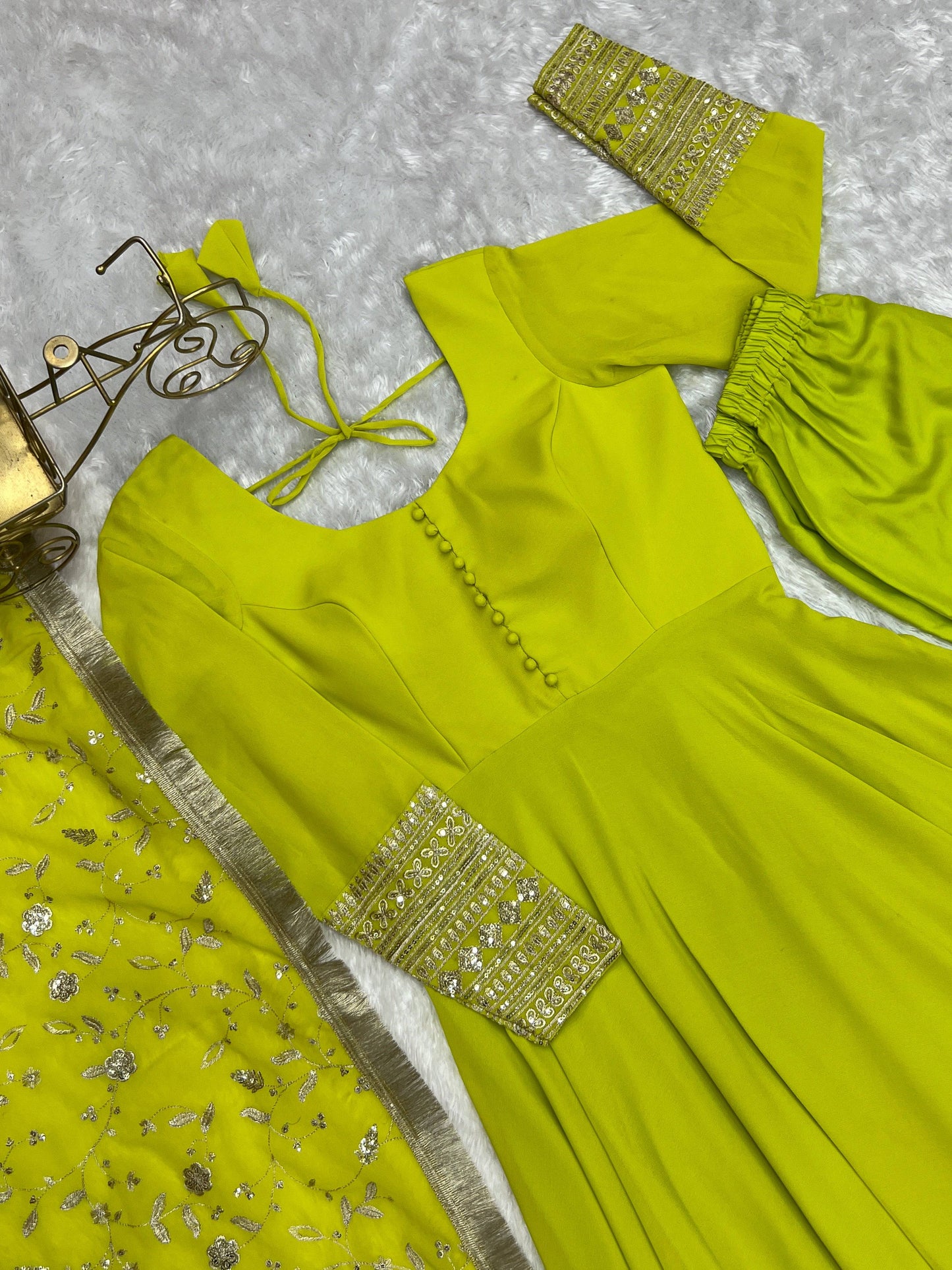Radiant Faux Georgette Fully Flared Designer Anarkali Pant Suit - Ethnicwish
