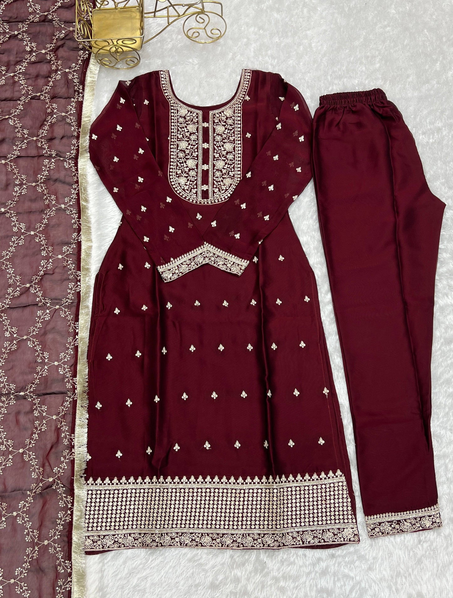 Appealing Rangoli Silk Sequins Embroidered Straight Top Pant Suit - Ethnicwish