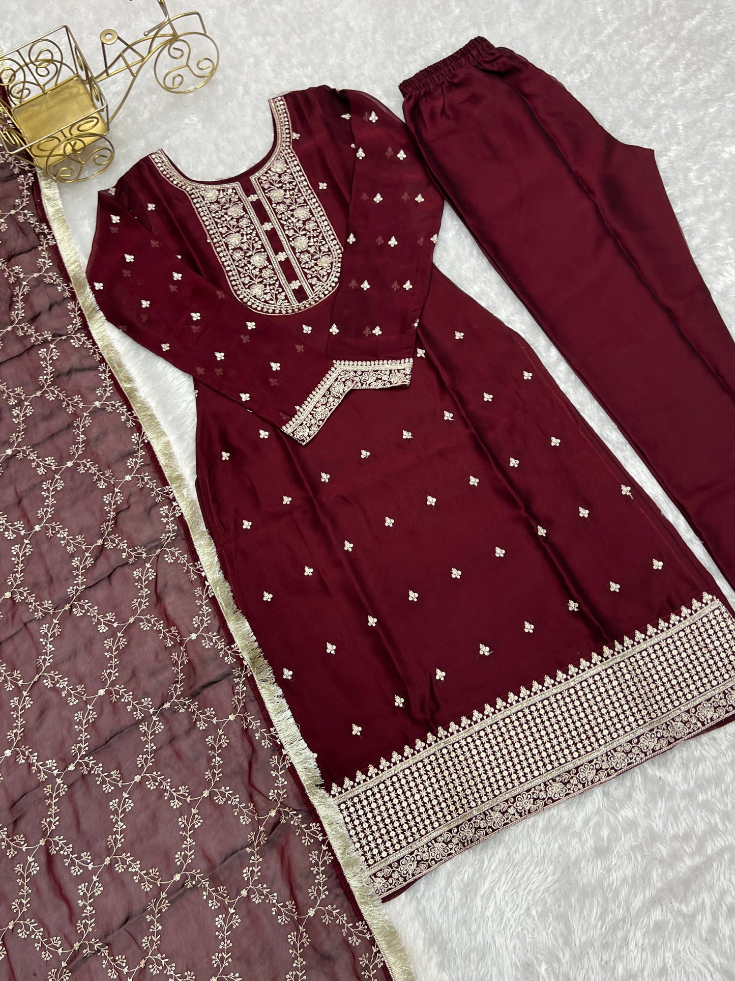 Appealing Rangoli Silk Sequins Embroidered Straight Top Pant Suit - Ethnicwish