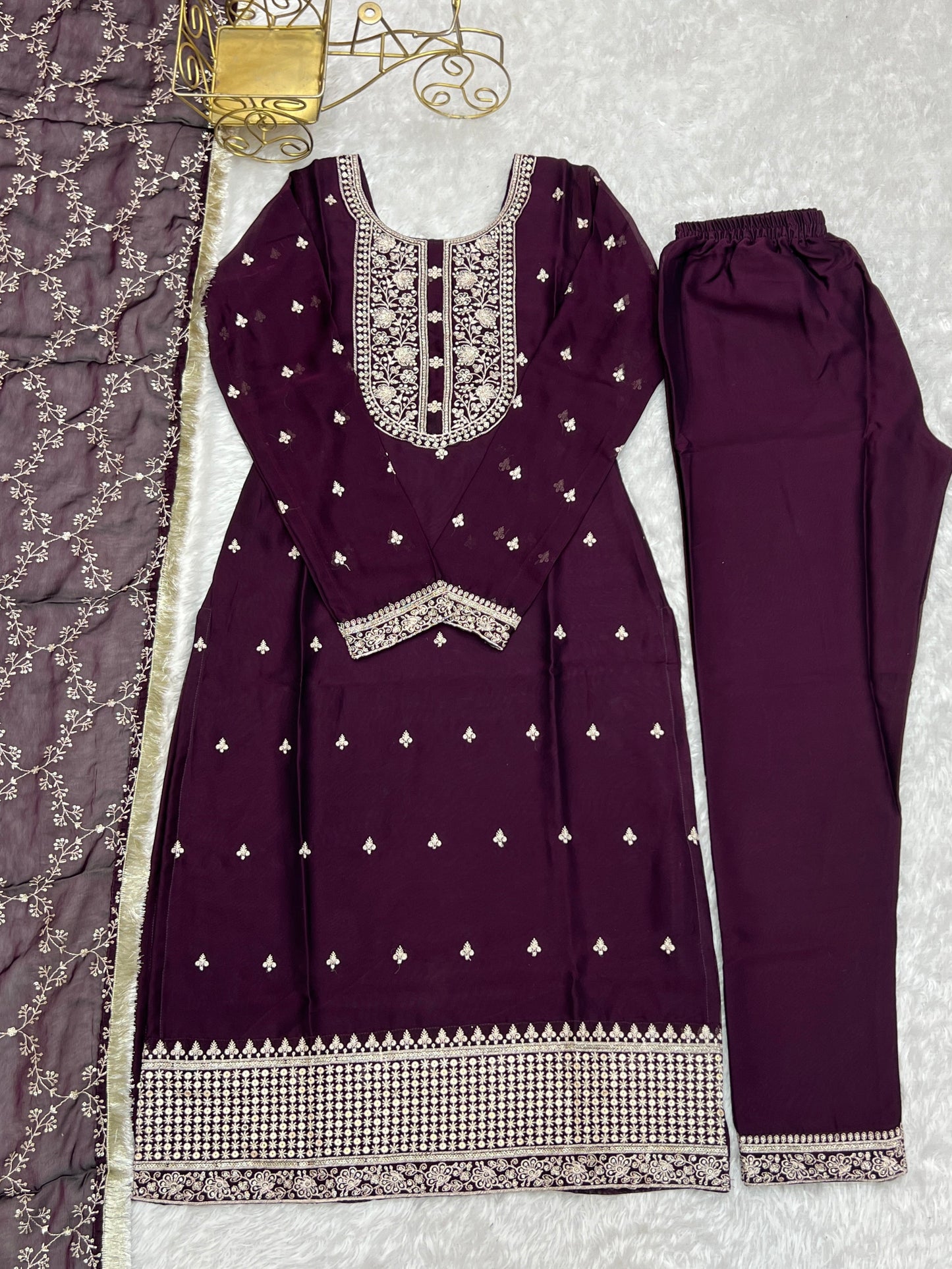 Appealing Rangoli Silk Sequins Embroidered Straight Top Pant Suit - Ethnicwish