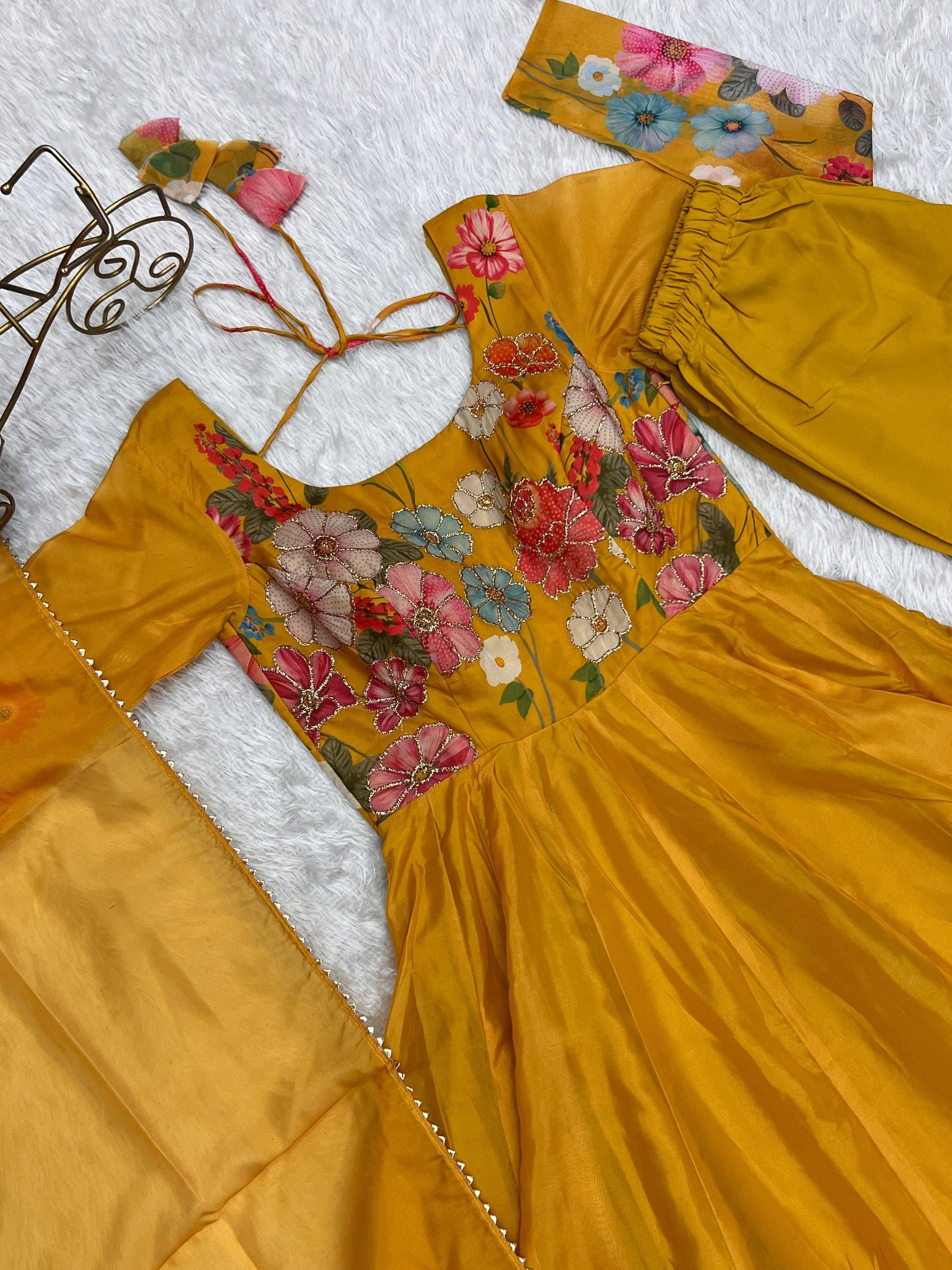 Breathtaking Organza Silk Floral Printed Designer Anarkali Pant Suit - Ethnicwish