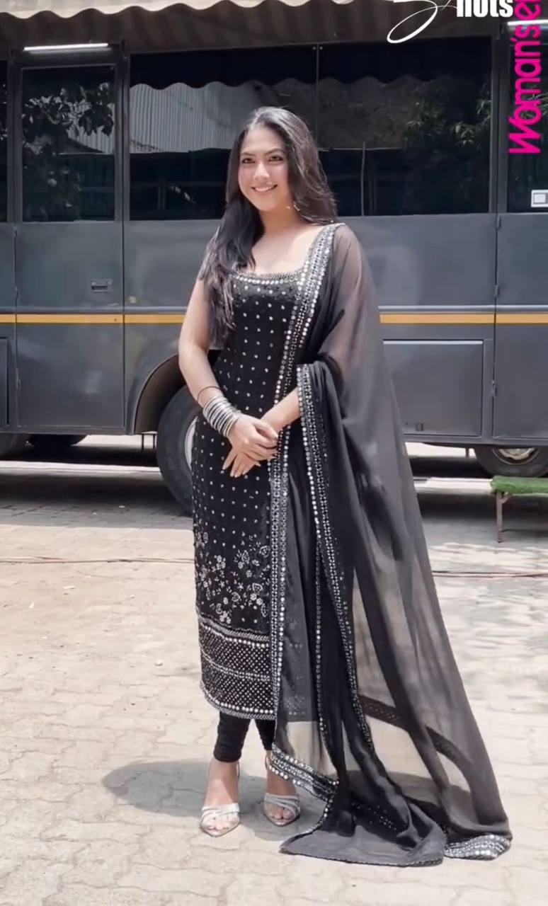 Black Charming Georgette Thread With Sequence & Real Mirror Work Dress