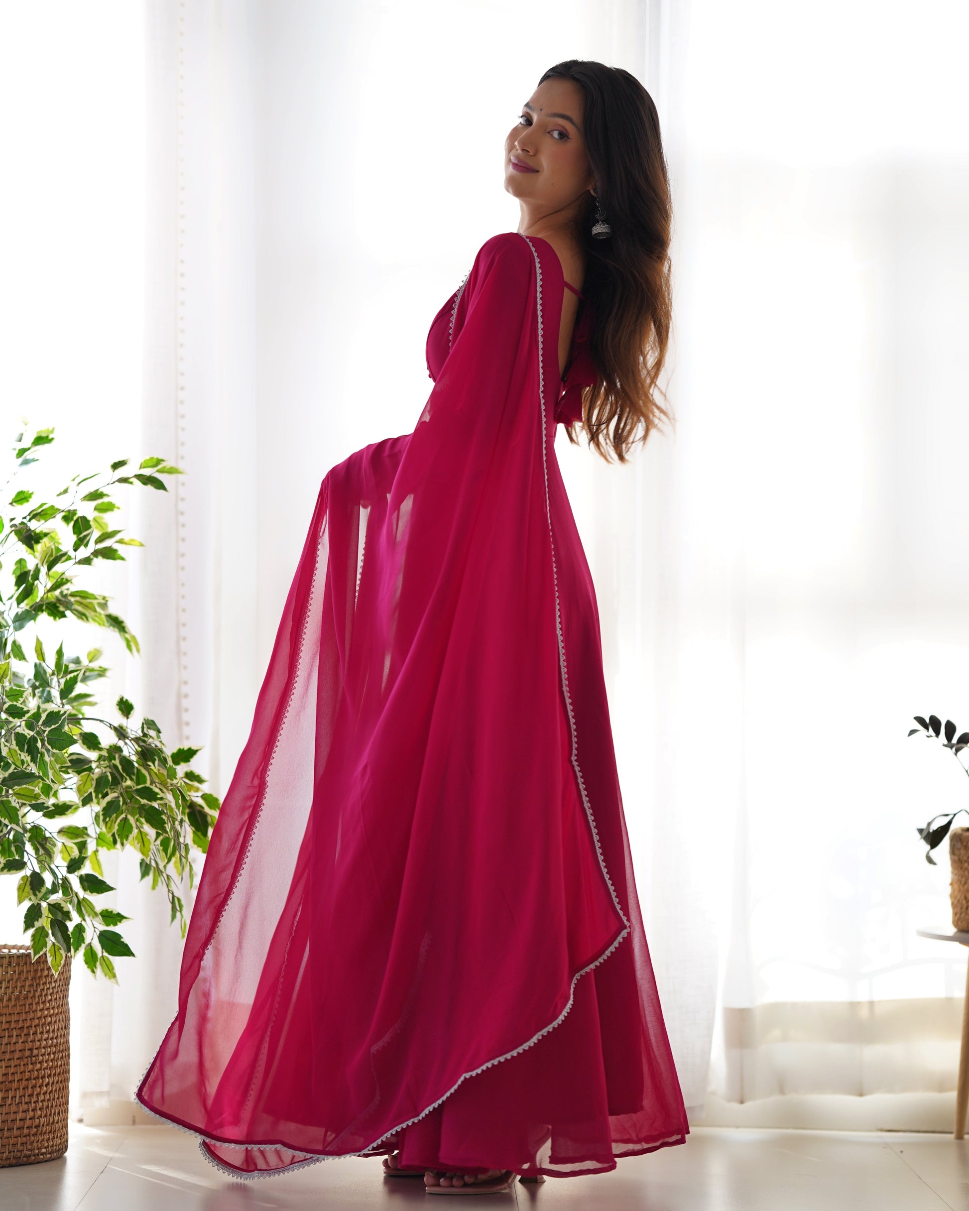 Fetching Faux Georgette Fancy Neck Anarkali Pant Suit - Ethnicwish