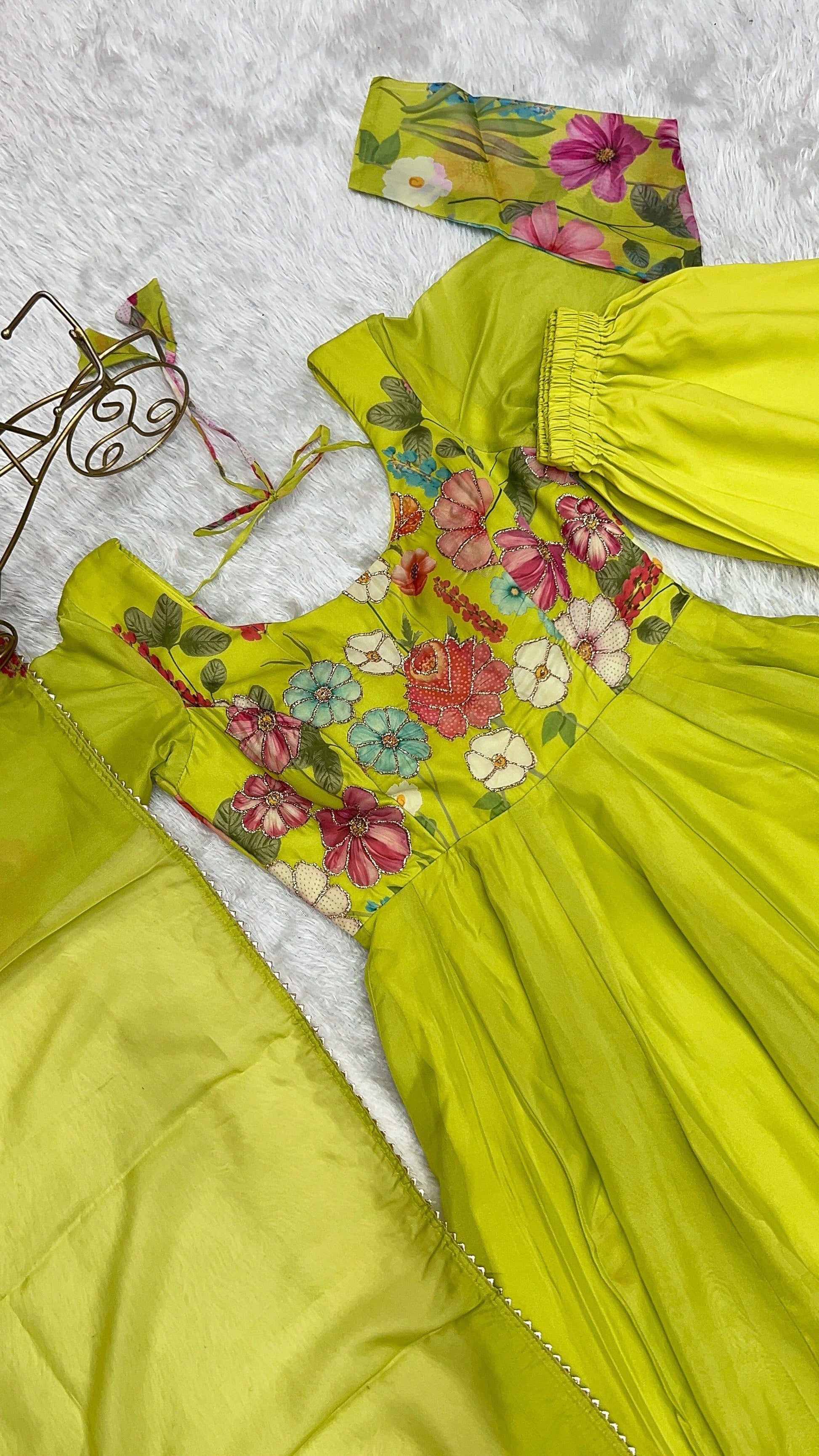 Breathtaking Organza Silk Floral Printed Designer Anarkali Pant Suit - Ethnicwish