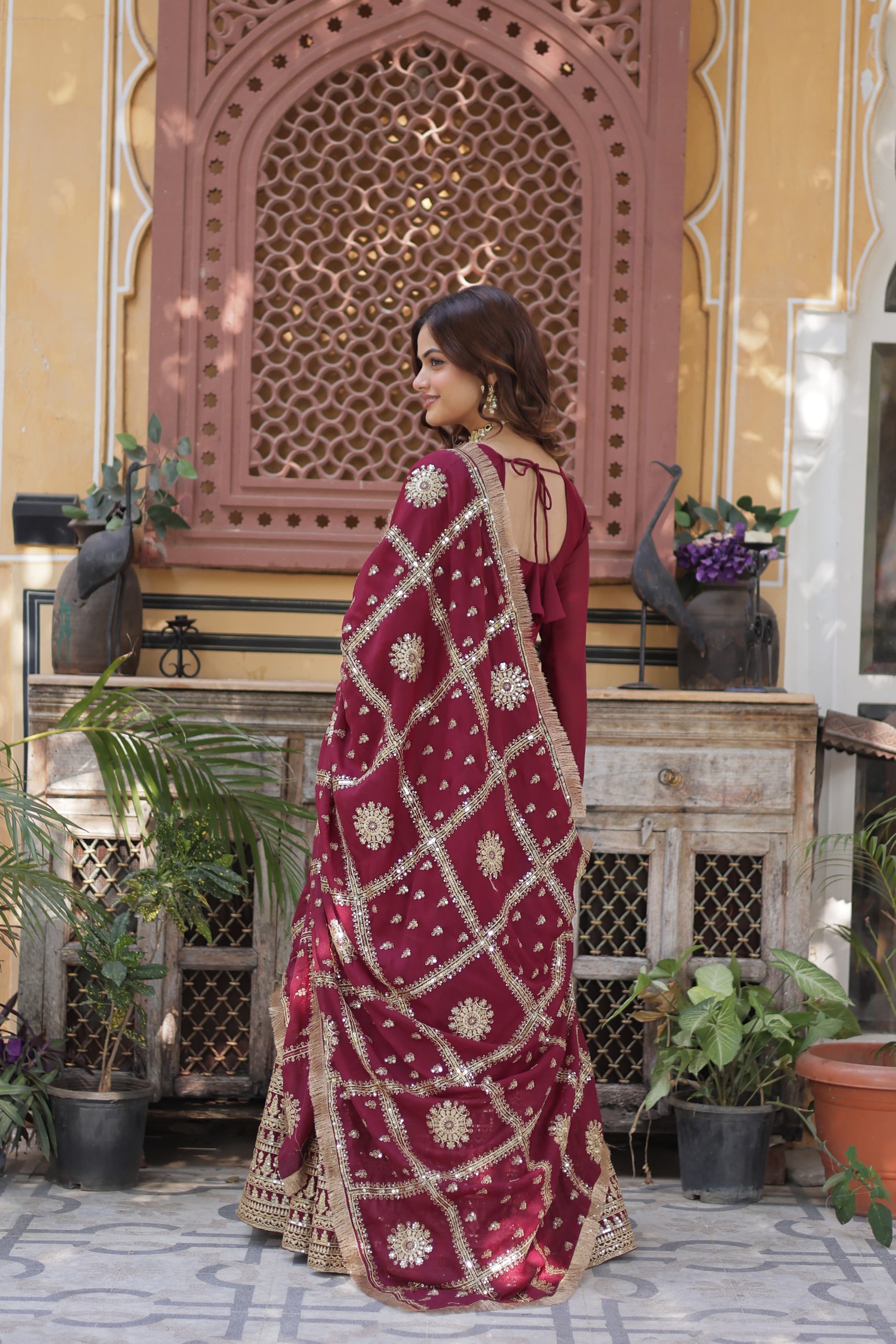 Lovely Georgette Embroidered Zari Sequins Worked Gown With Dupatta - Ethnicwish