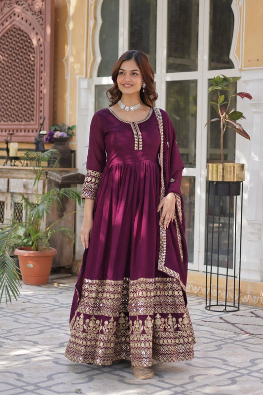 Elegant Shimmer  Gown With Rich Sequin Embroidery With Designer Dupatta