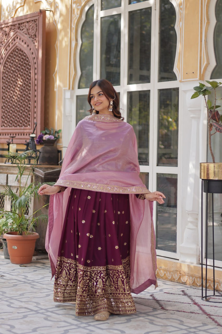 Graceful Star Georgette Gown Set with Gold Crush Dupatta