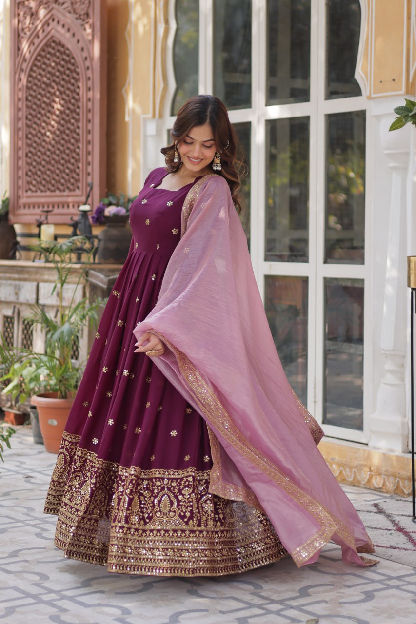 Graceful Star Georgette Gown Set with Gold Crush Dupatta