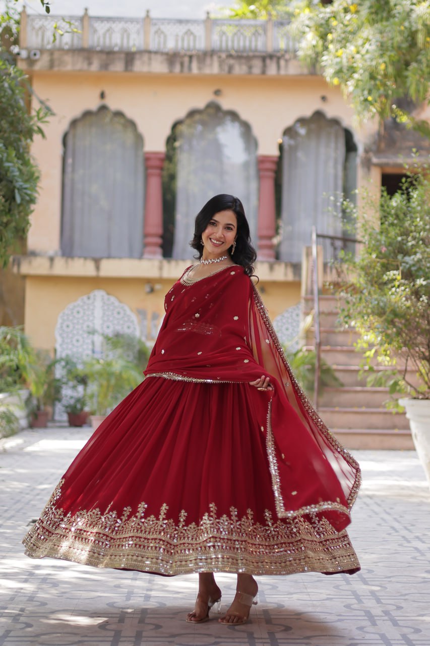 Spellbinding Faux Georgette Embroidered Sequins Worked Gown - Ethnicwish