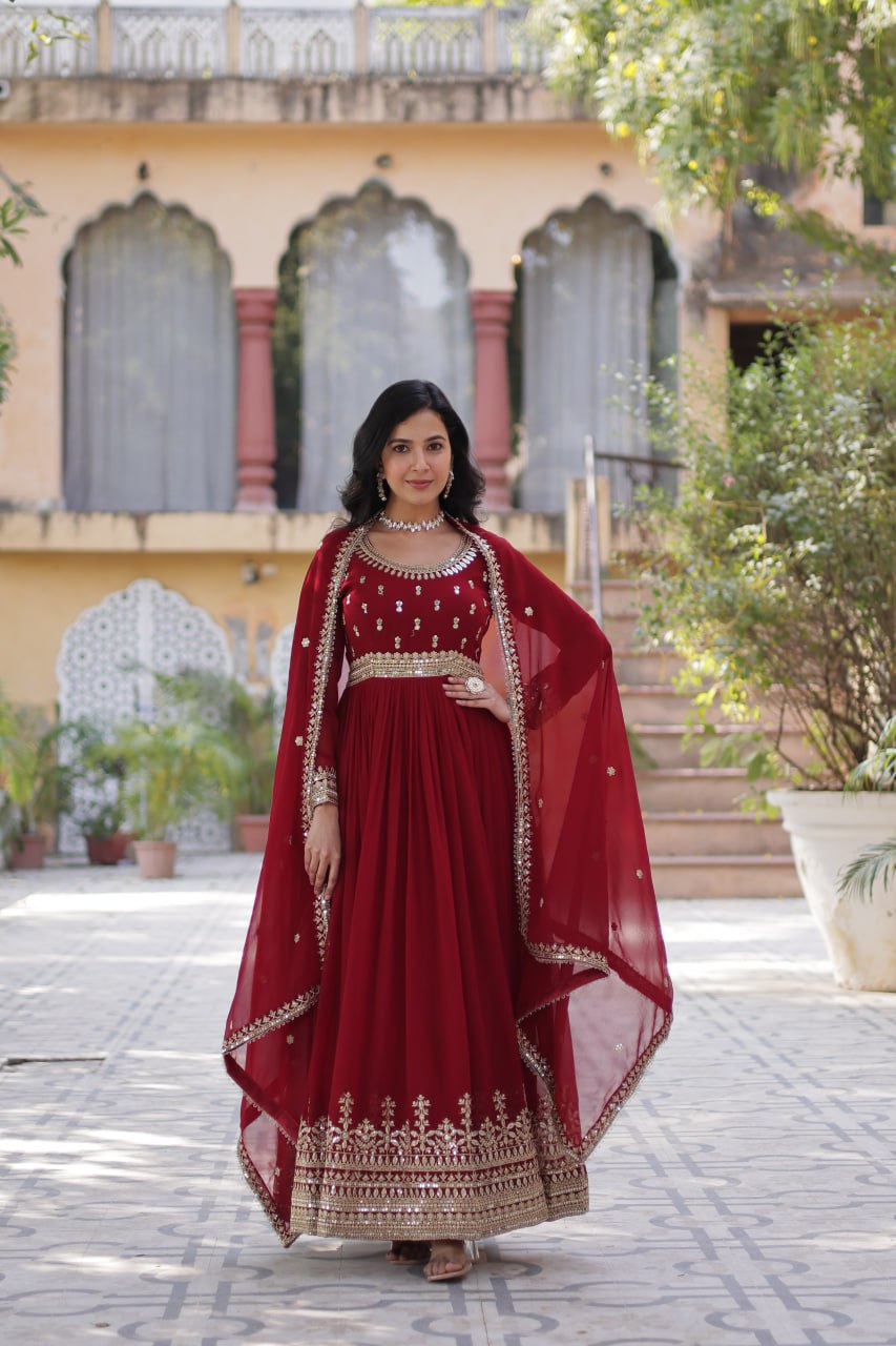 Spellbinding Faux Georgette Embroidered Sequins Worked Gown - Ethnicwish