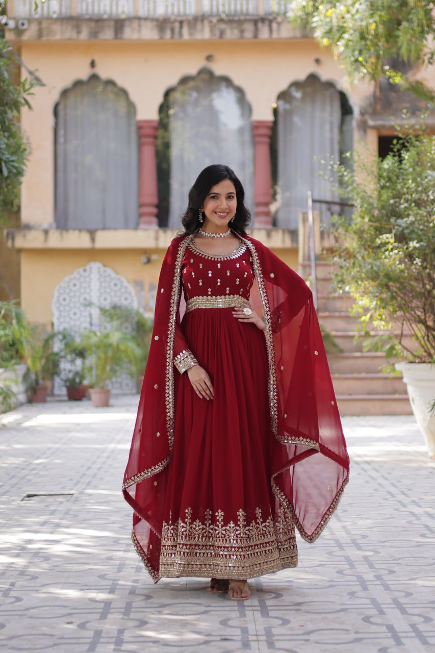 Spellbinding Faux Georgette Embroidered Sequins Worked Gown - Ethnicwish