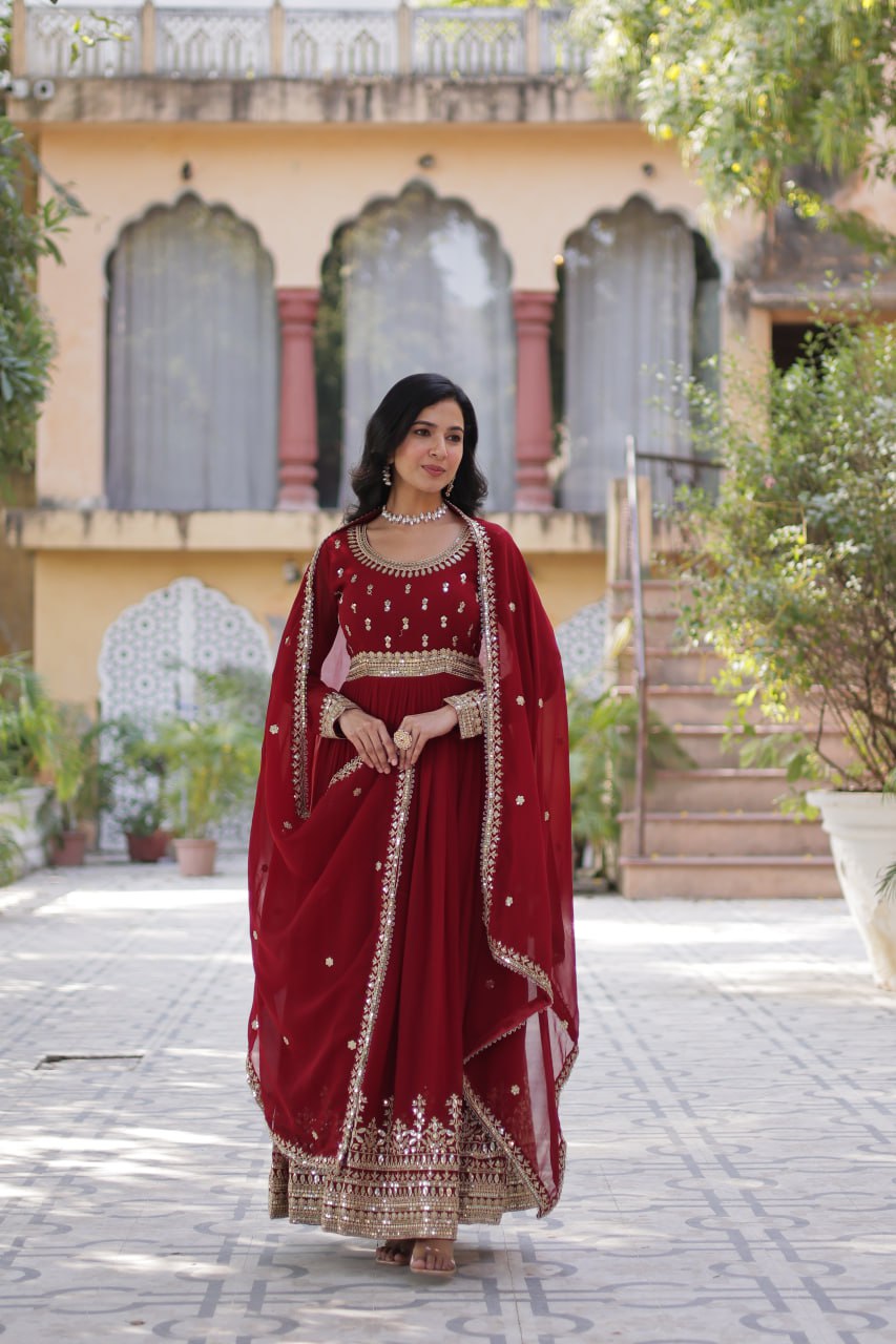 Spellbinding Faux Georgette Embroidered Sequins Worked Gown - Ethnicwish