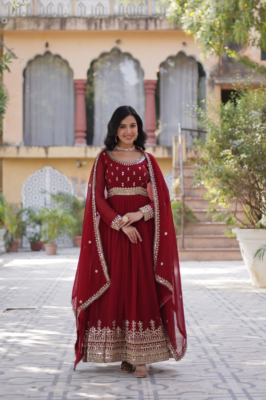 Spellbinding Faux Georgette Embroidered Sequins Worked Gown - Ethnicwish