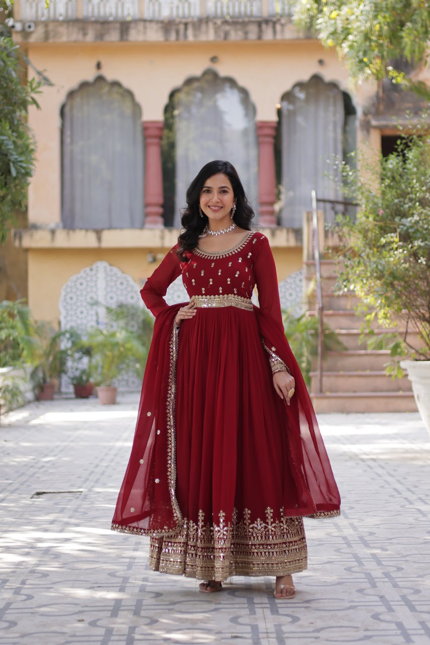 Spellbinding Faux Georgette Embroidered Sequins Worked Gown - Ethnicwish