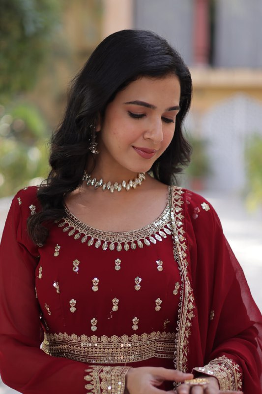Spellbinding Faux Georgette Embroidered Sequins Worked Gown - Ethnicwish
