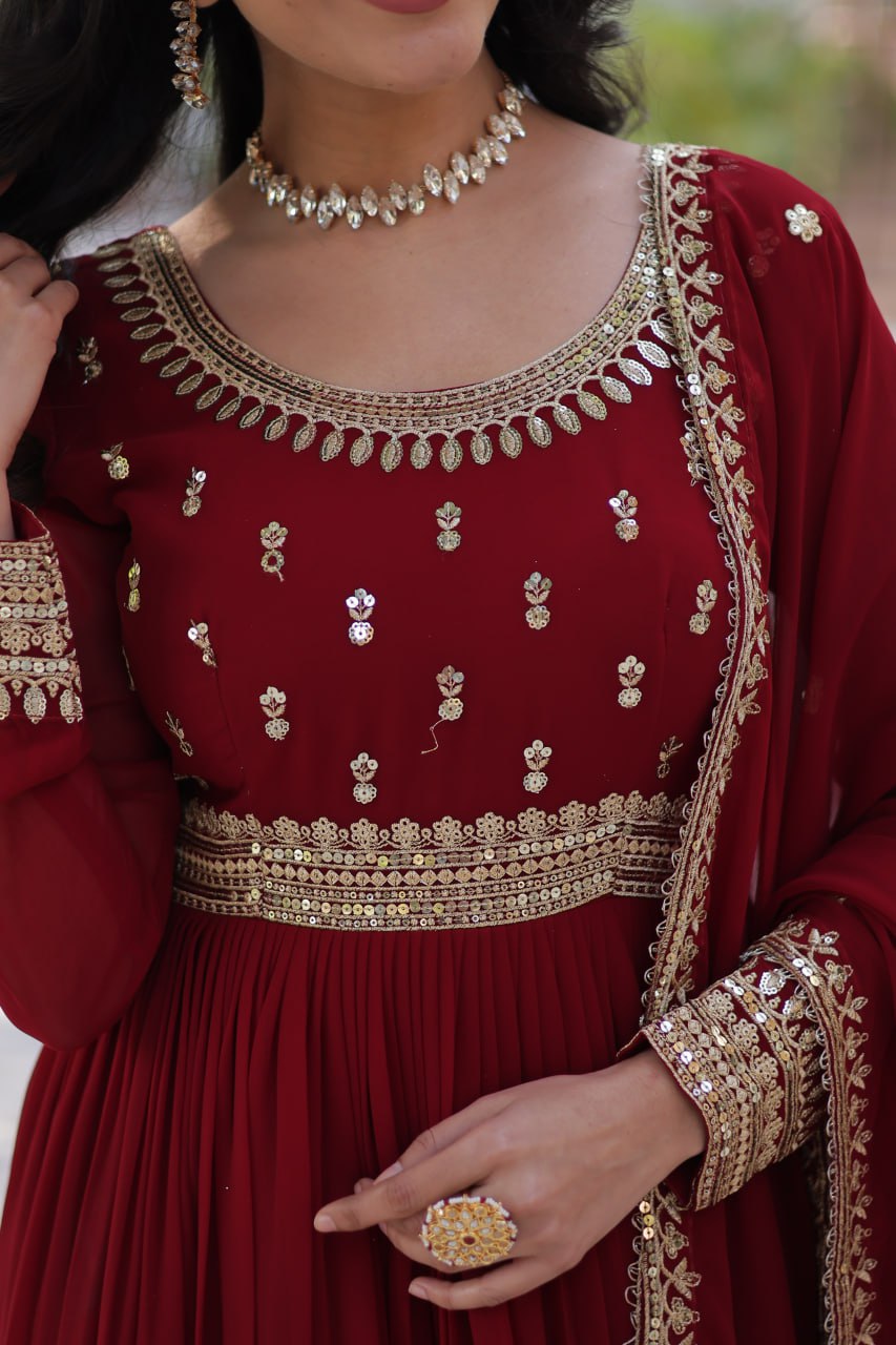 Spellbinding Faux Georgette Embroidered Sequins Worked Gown - Ethnicwish