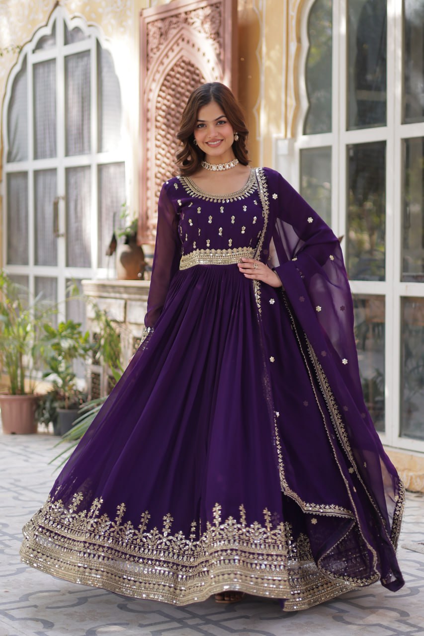 Spellbinding Faux Georgette Embroidered Sequins Worked Gown - Ethnicwish