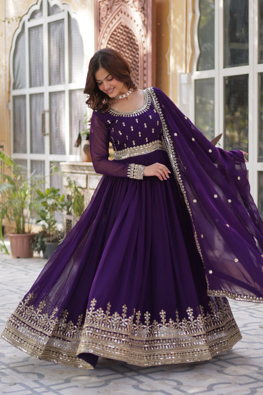 Spellbinding Faux Georgette Embroidered Sequins Worked Gown - Ethnicwish