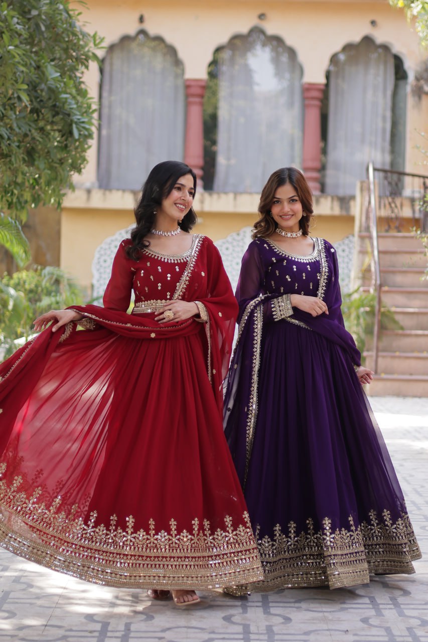 Spellbinding Faux Georgette Embroidered Sequins Worked Gown - Ethnicwish