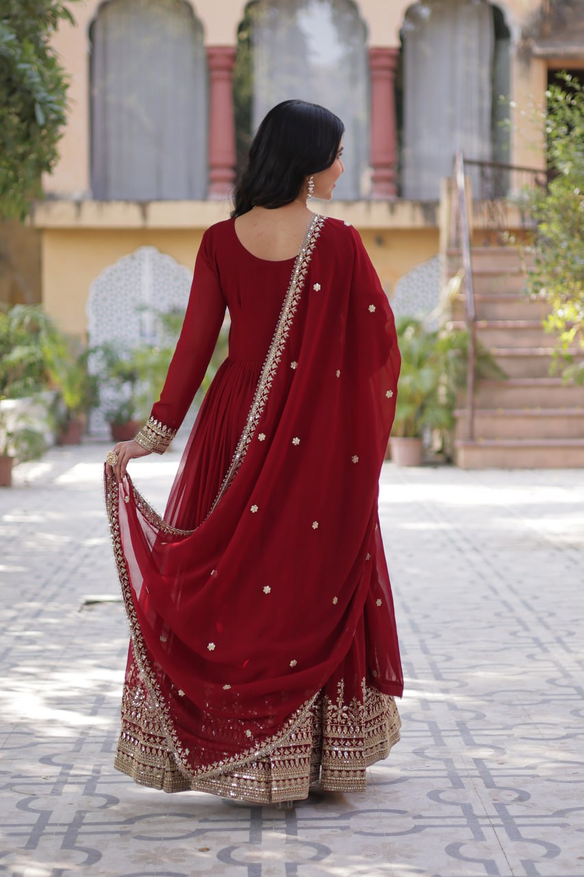Spellbinding Faux Georgette Embroidered Sequins Worked Gown - Ethnicwish