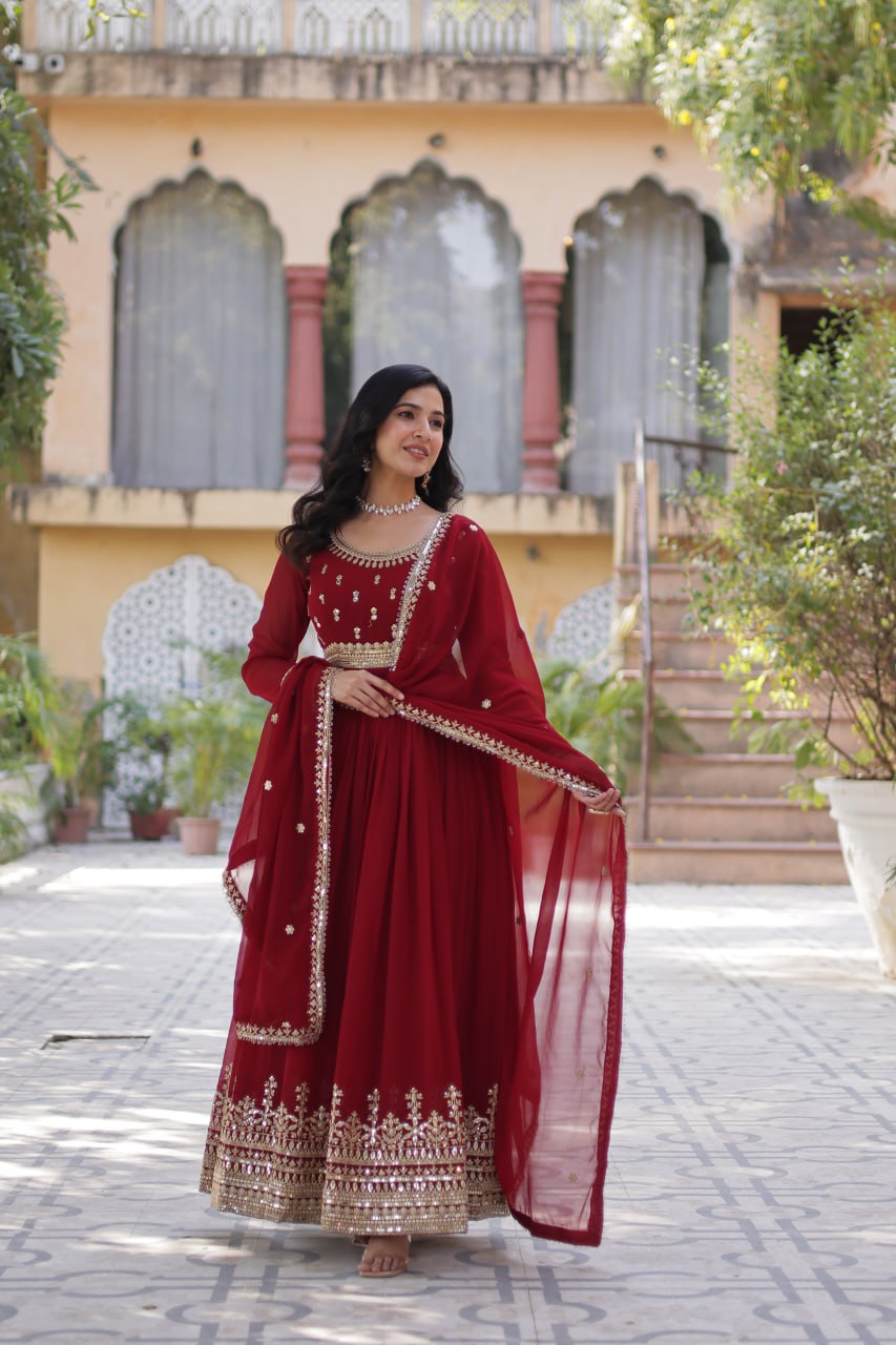 Spellbinding Faux Georgette Embroidered Sequins Worked Gown - Ethnicwish