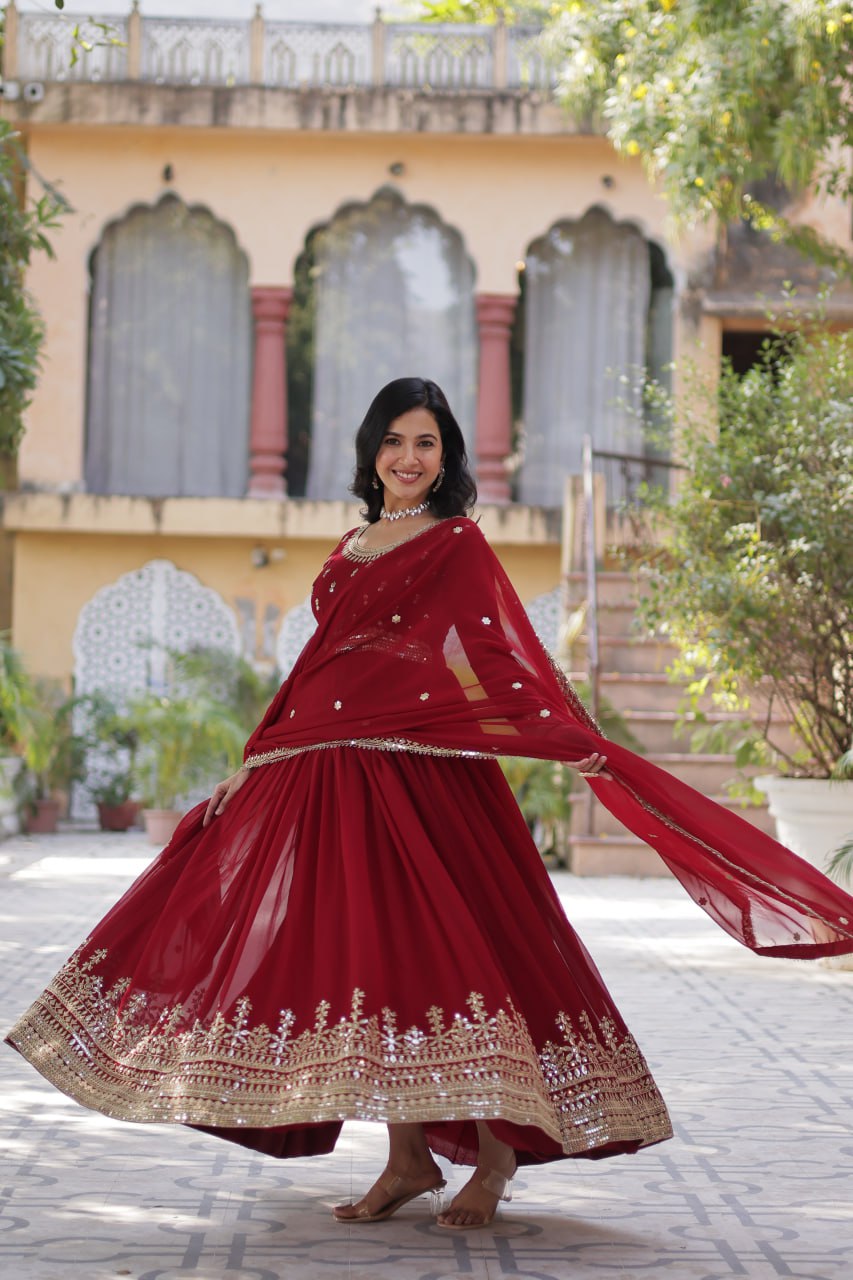 Spellbinding Faux Georgette Embroidered Sequins Worked Gown - Ethnicwish