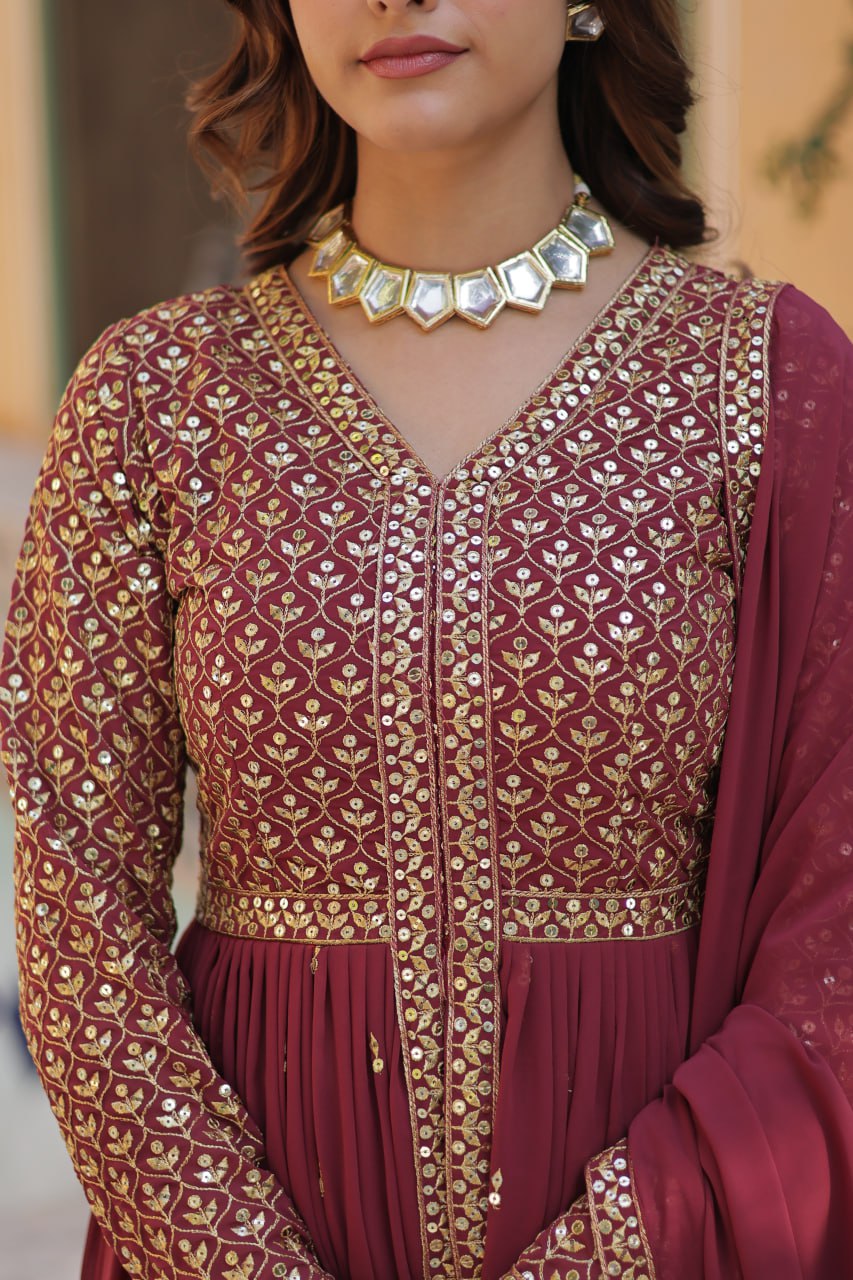 Graceful Elegance – Embroidered Faux Georgette Suit Set - Ethnicwish