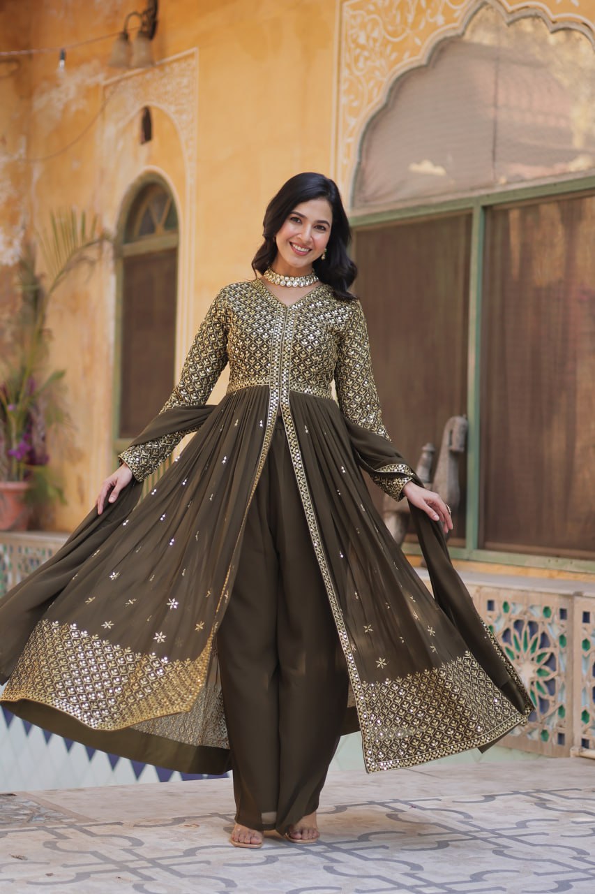 Graceful Elegance – Embroidered Faux Georgette Suit Set - Ethnicwish