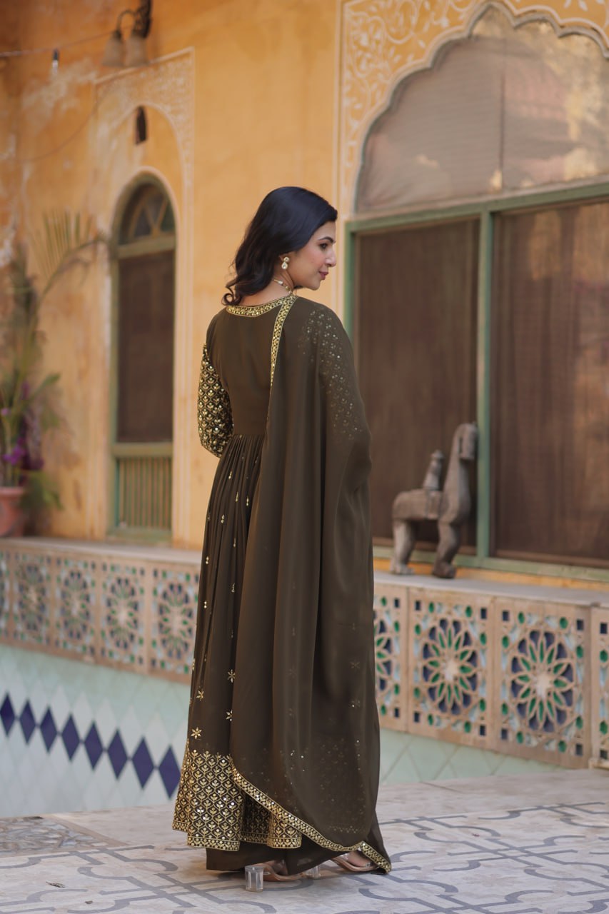 Graceful Elegance – Embroidered Faux Georgette Suit Set - Ethnicwish
