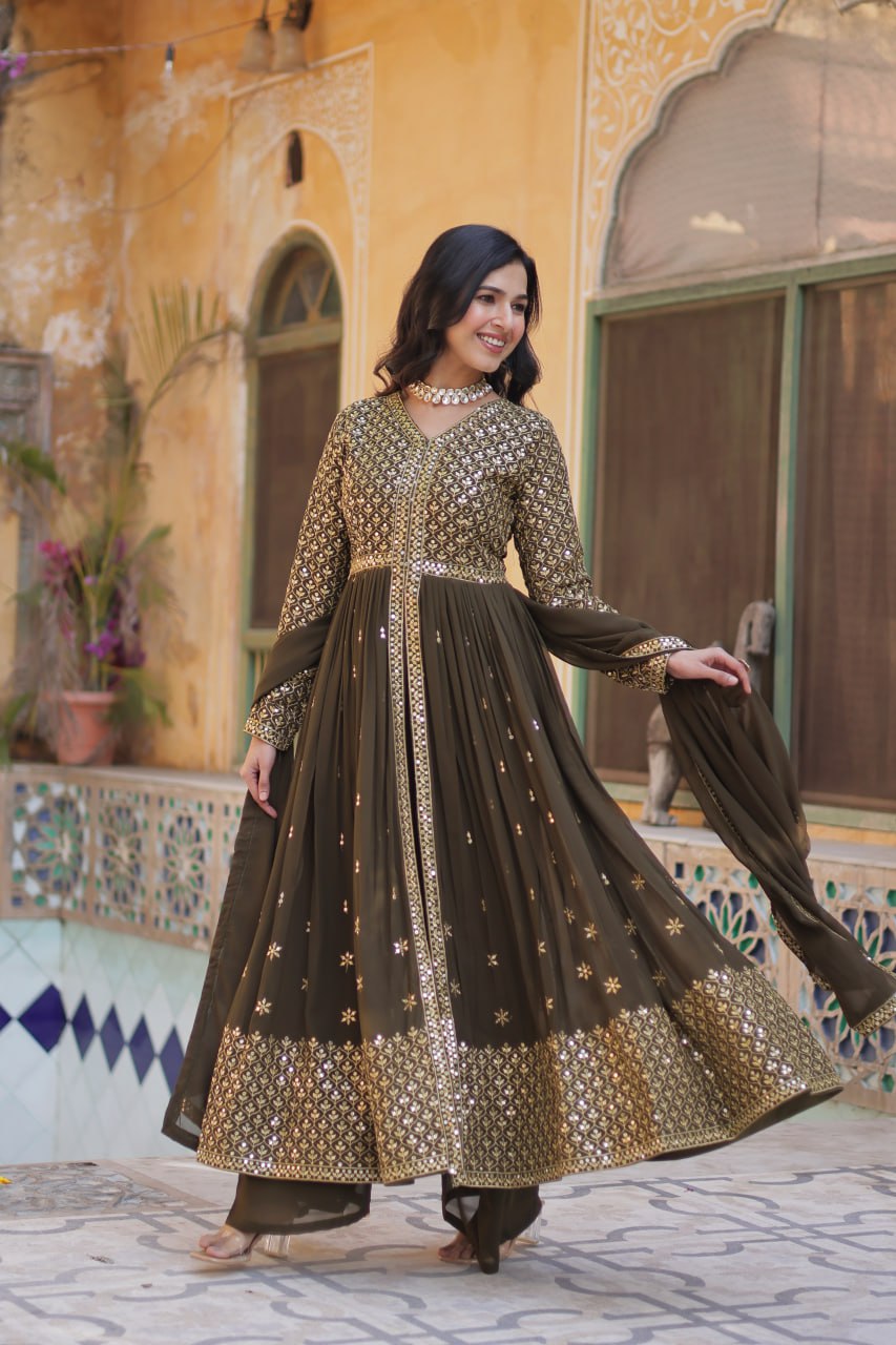 Graceful Elegance – Embroidered Faux Georgette Suit Set - Ethnicwish