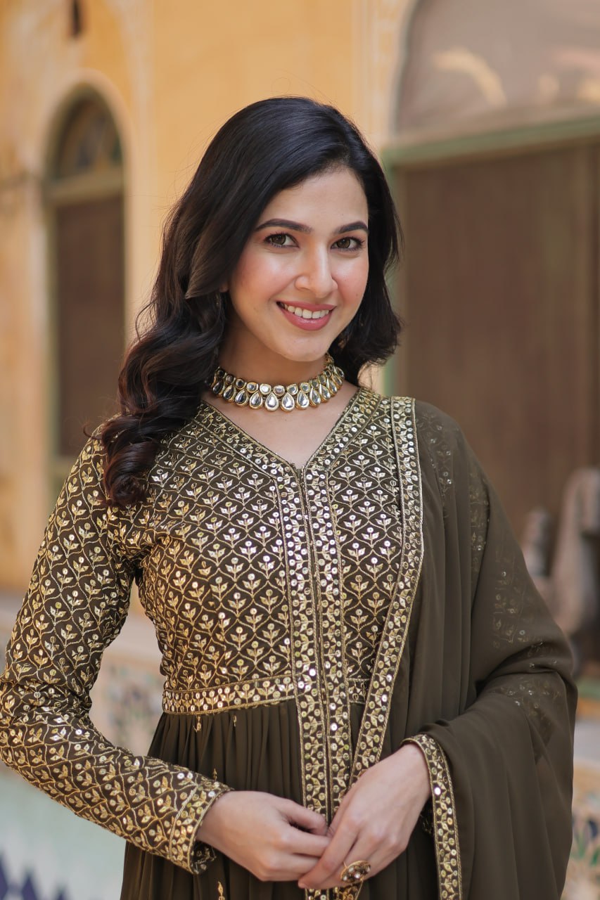 Graceful Elegance – Embroidered Faux Georgette Suit Set - Ethnicwish
