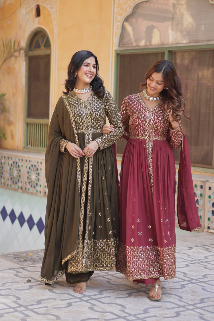 Graceful Elegance – Embroidered Faux Georgette Suit Set - Ethnicwish