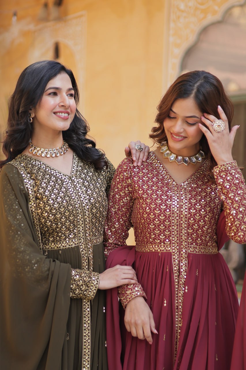 Graceful Elegance – Embroidered Faux Georgette Suit Set - Ethnicwish
