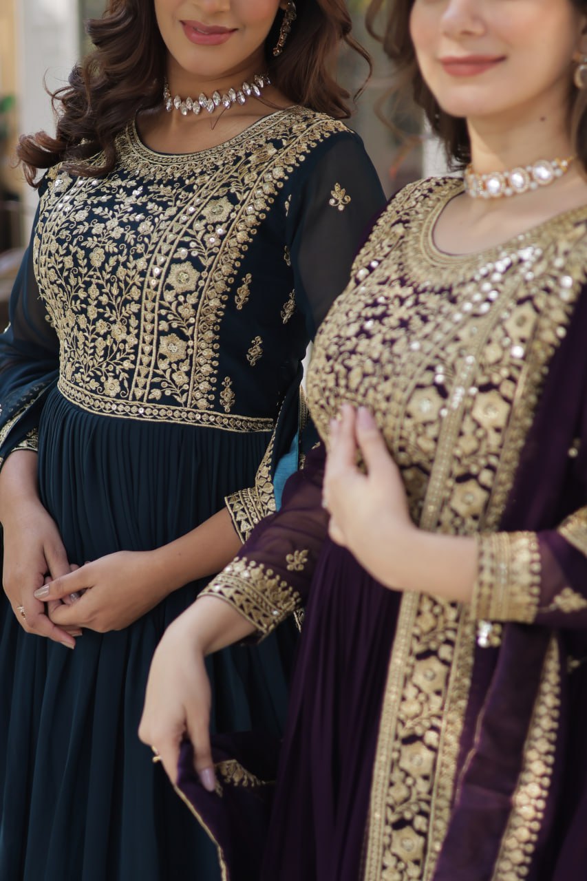 Elegant Faux Georgette Embroidered Gown With Dupatta