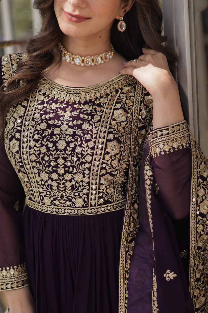 Elegant Faux Georgette Embroidered Gown With Dupatta