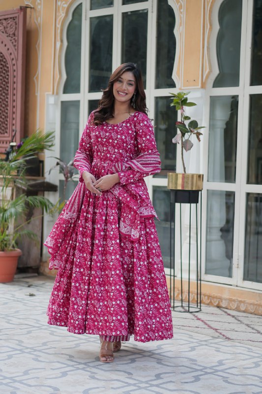 Elegant Pure Cotton Suit Set Full Sleeves With Matching Dupatta