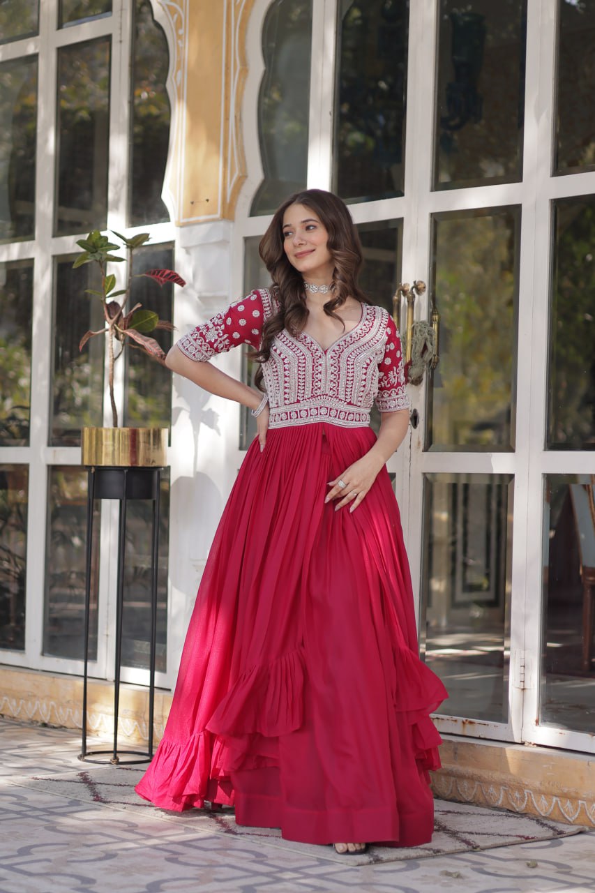 Elegant Star Georgette Lehenga Kurti Set – Fusion of Grace & Glamour
