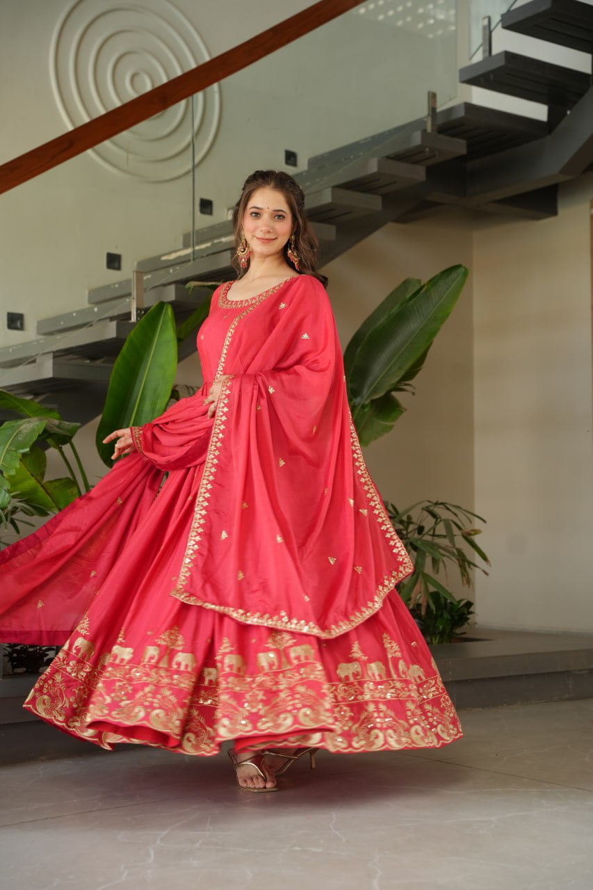 Graceful Chinon Embroidered Gown With Dupatta