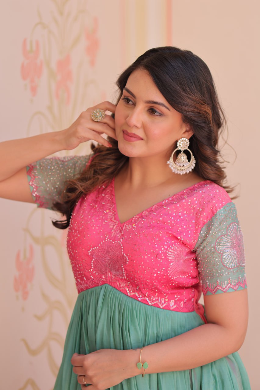 Stunning Gold Crush Bead Embroidered Fully Stitched Gown