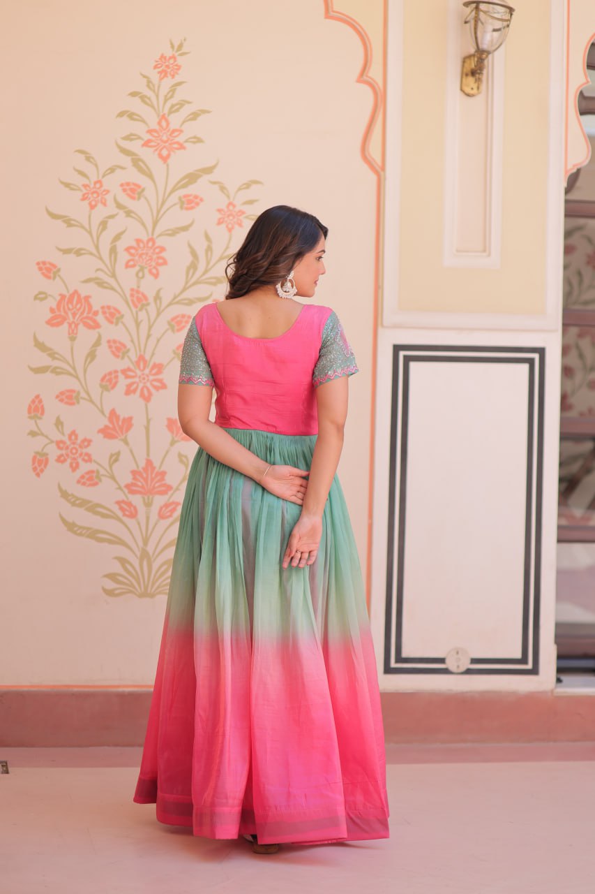 Stunning Gold Crush Bead Embroidered Fully Stitched Gown