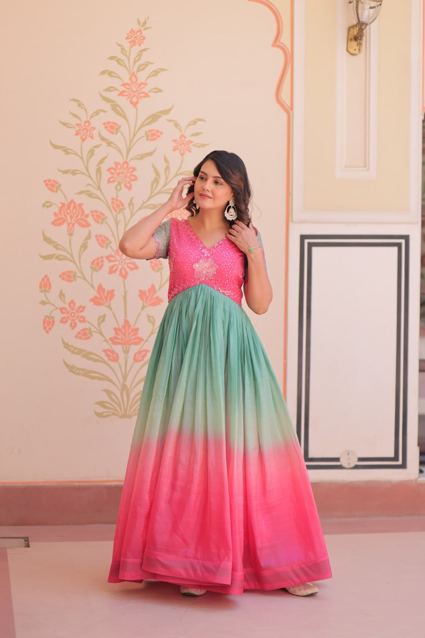 Stunning Gold Crush Bead Embroidered Fully Stitched Gown